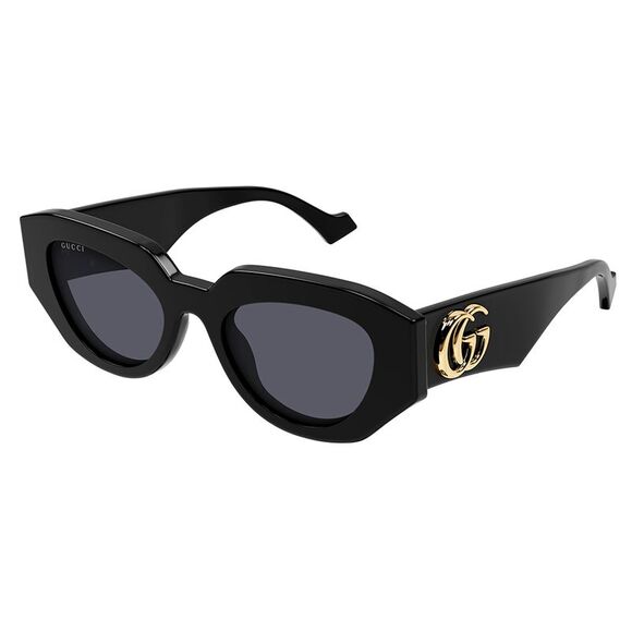 Gucci GG 1421S 001 Black Plastic Geometric Sunglasses Grey Lens - Picture 1 of 3